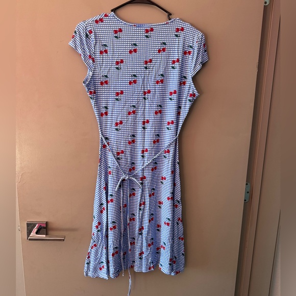 Blue & White Retro Style Dress with Cherry Print - Picture 7 of 13